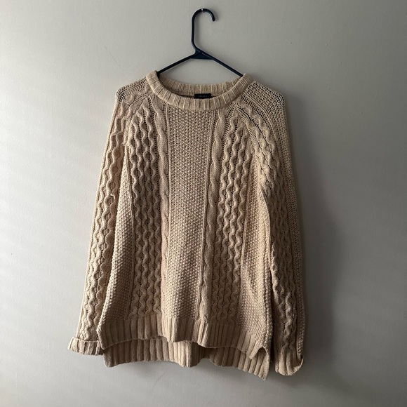 THEORY Innis Aria Alpaca Wool Blend Chunky Cable Braided Beige Sweater S - Picture 4 of 6